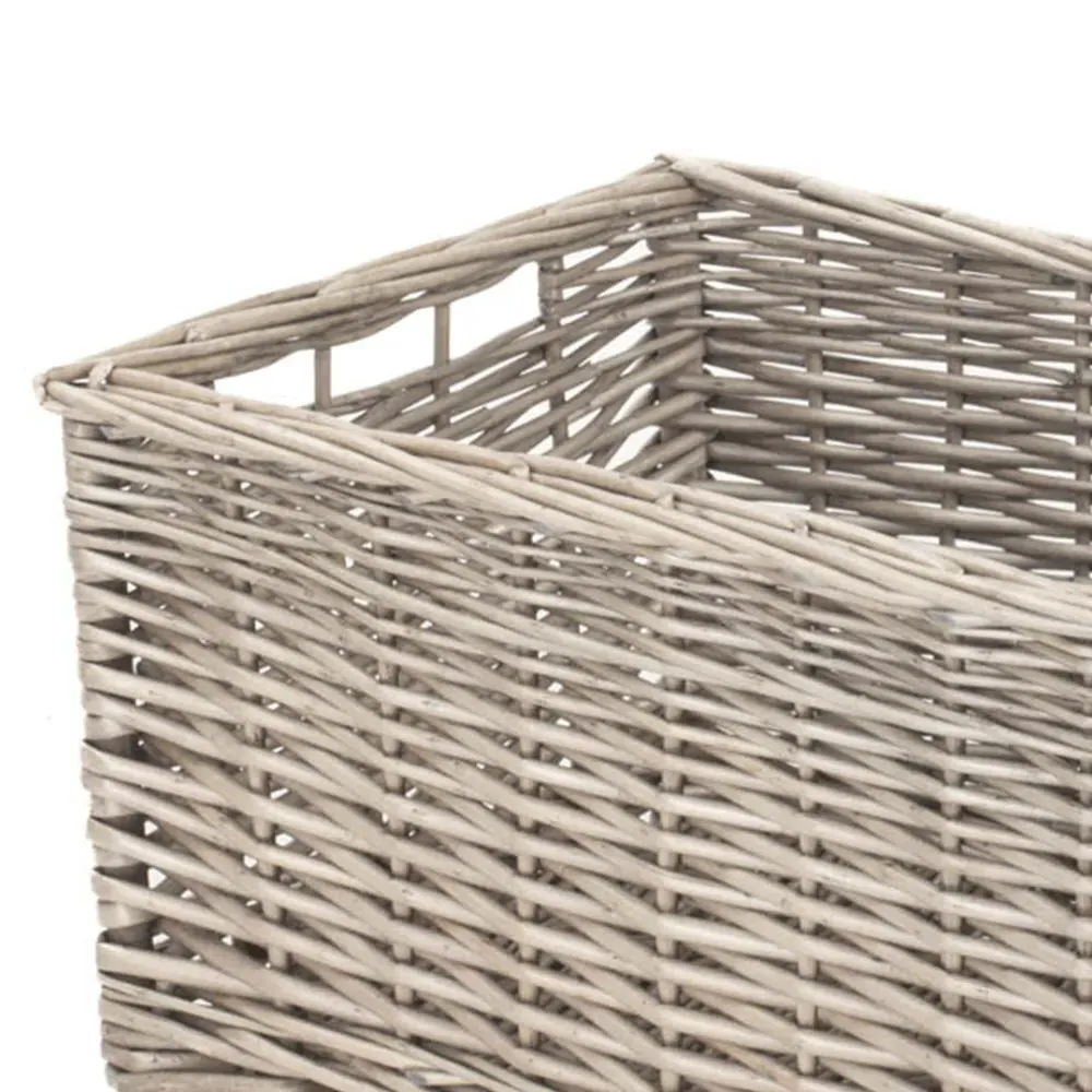 Large Antique Wash Lined Open Wicker Storage Basket - Brown