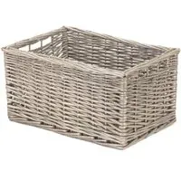 Large Antique Wash Lined Open Wicker Storage Basket - Brown