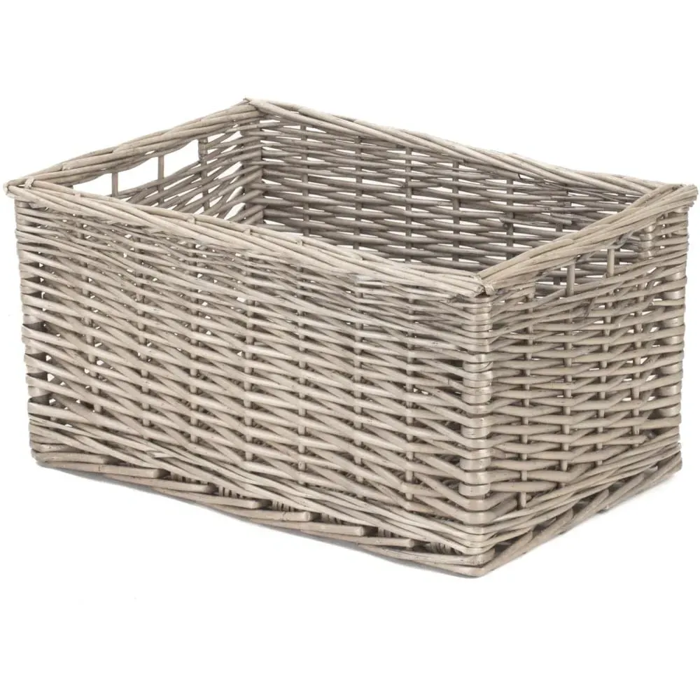 Large Antique Wash Lined Open Wicker Storage Basket - Brown