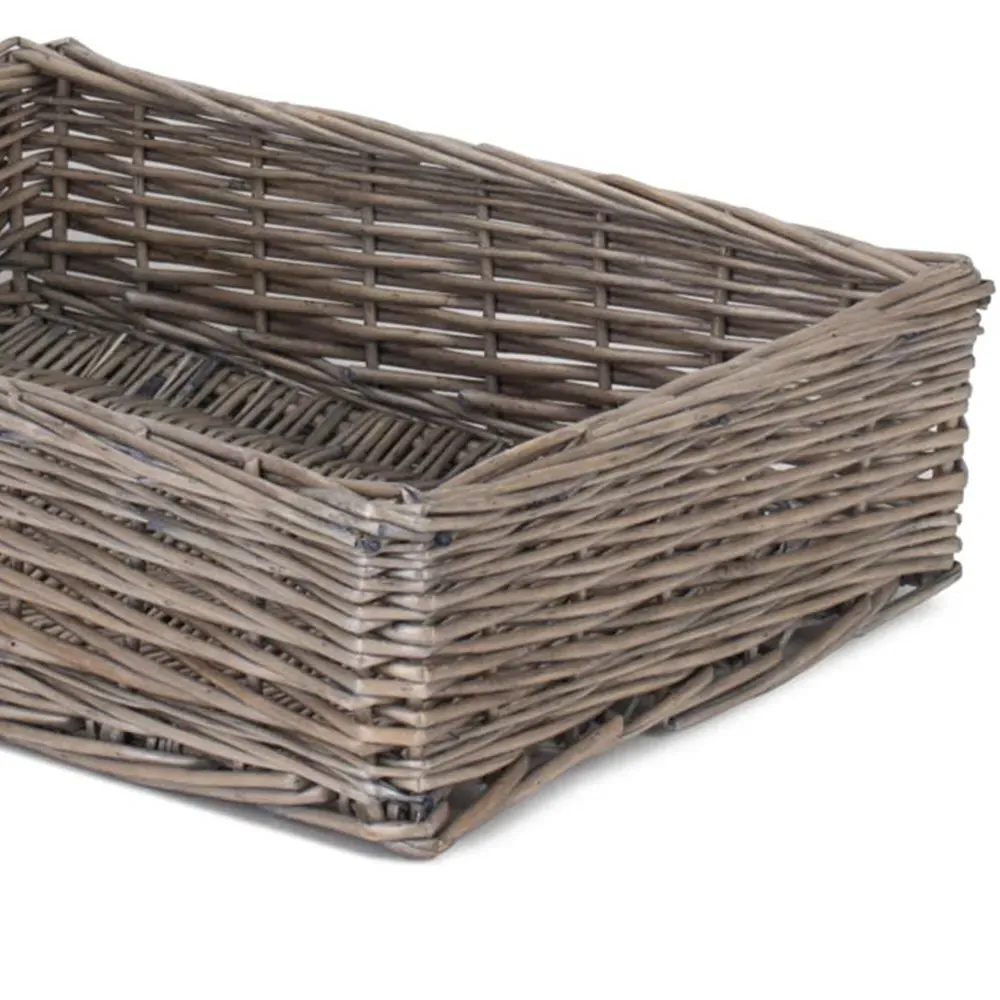Large Antique Wash Straight Sided Wicker Tray - Brown