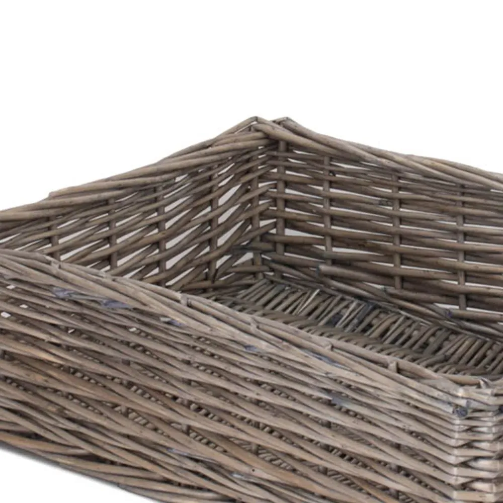 Large Antique Wash Straight Sided Wicker Tray - Brown