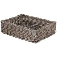 Large Antique Wash Straight Sided Wicker Tray - Brown