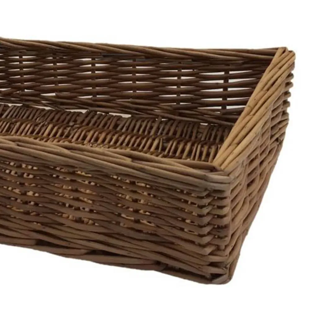 Large Double Steamed Wicker Storage Tray - Brown