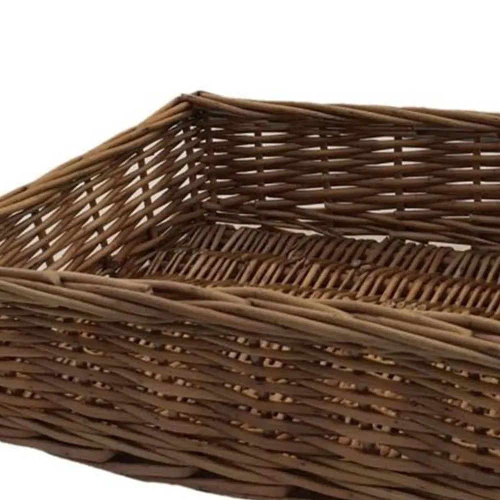 Large Double Steamed Wicker Storage Tray - Brown