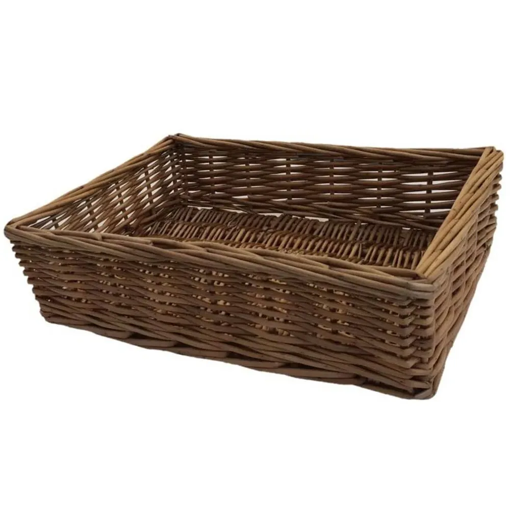 Large Double Steamed Wicker Storage Tray - Brown