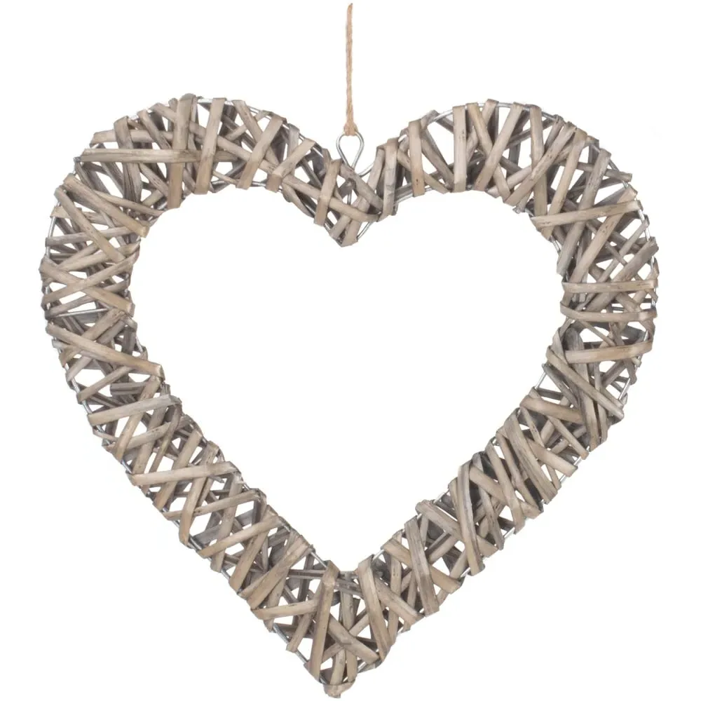 Large Flat Open Wicker Heart - Brown