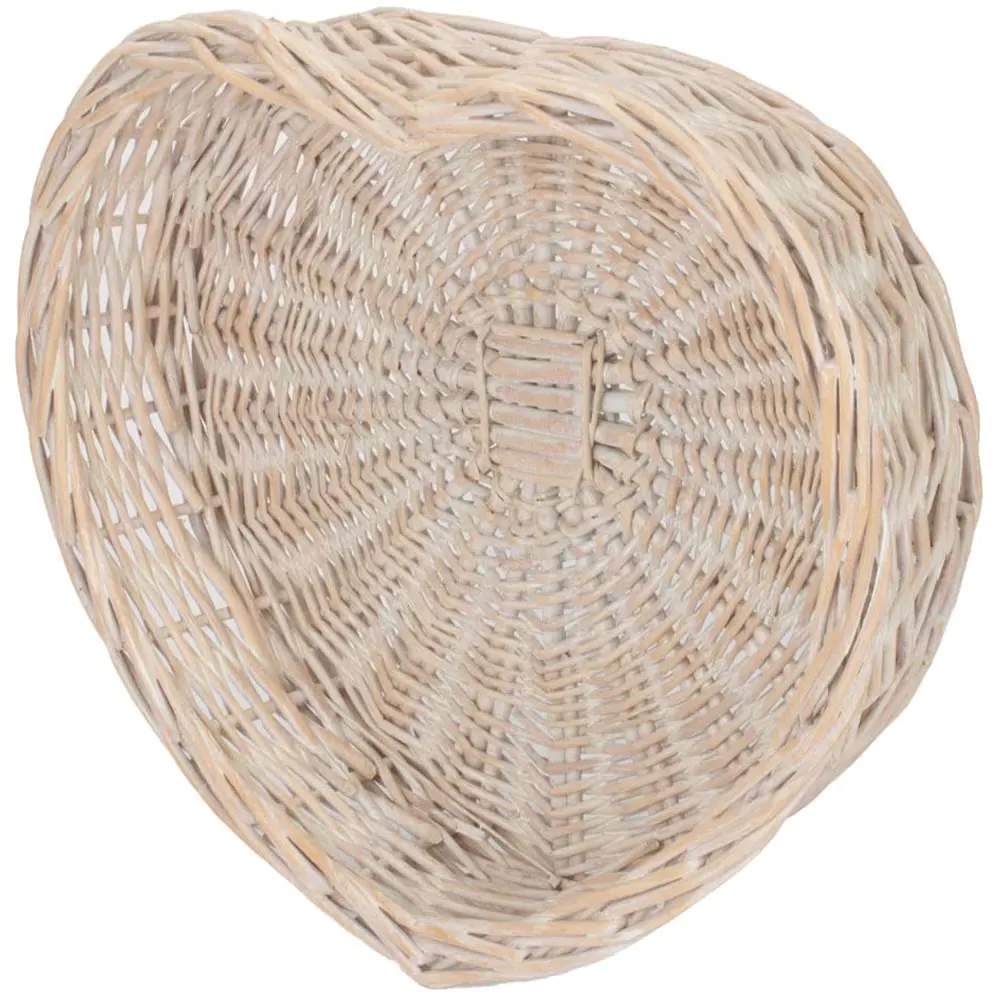 Large Heart Shaped Wicker Tray - White