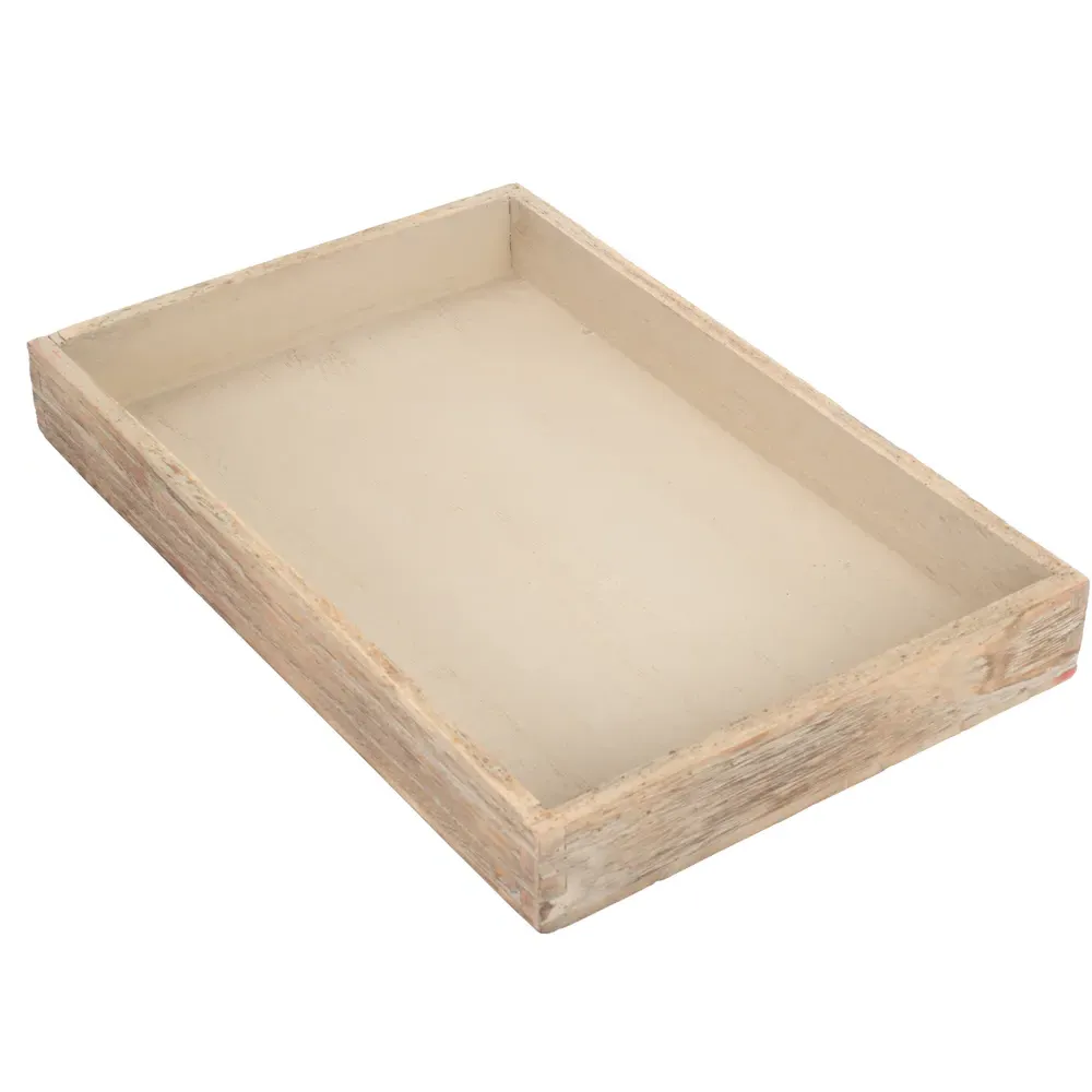 Large Shallow Wooden Plinth Tray - Brown, Oak
