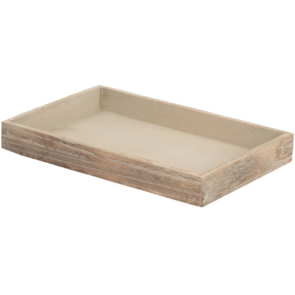 Large Shallow Wooden Plinth Tray - Brown, Oak