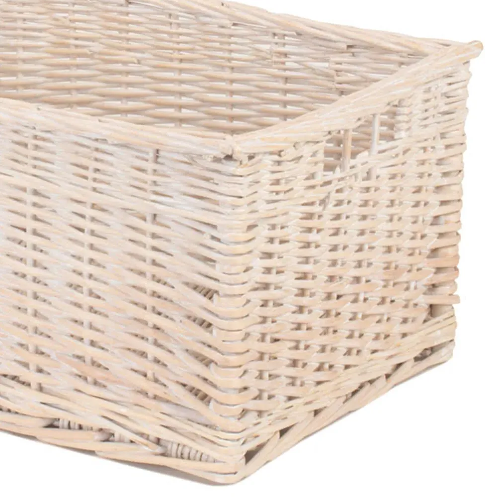 Large White Wash Open Wicker Storage Basket - White