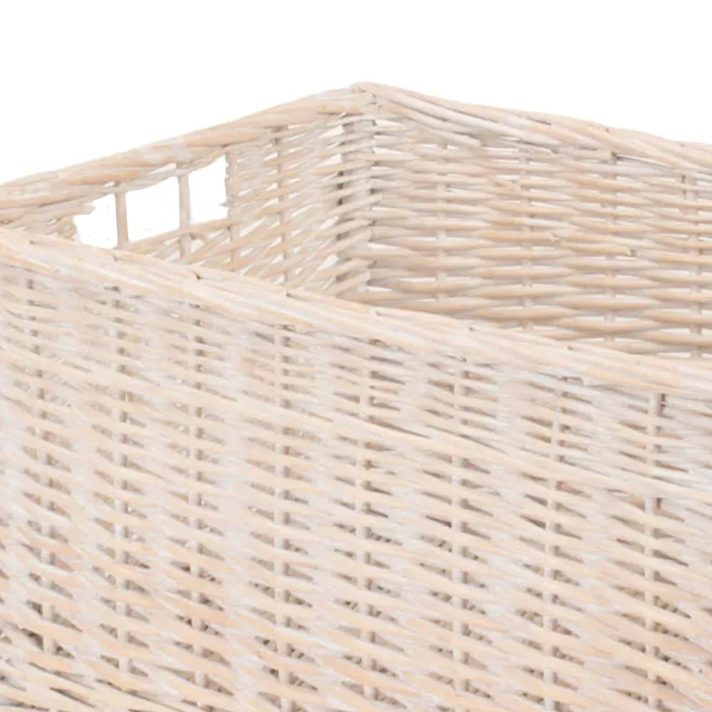 Large White Wash Open Wicker Storage Basket - White