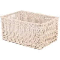 Large White Wash Open Wicker Storage Basket - White
