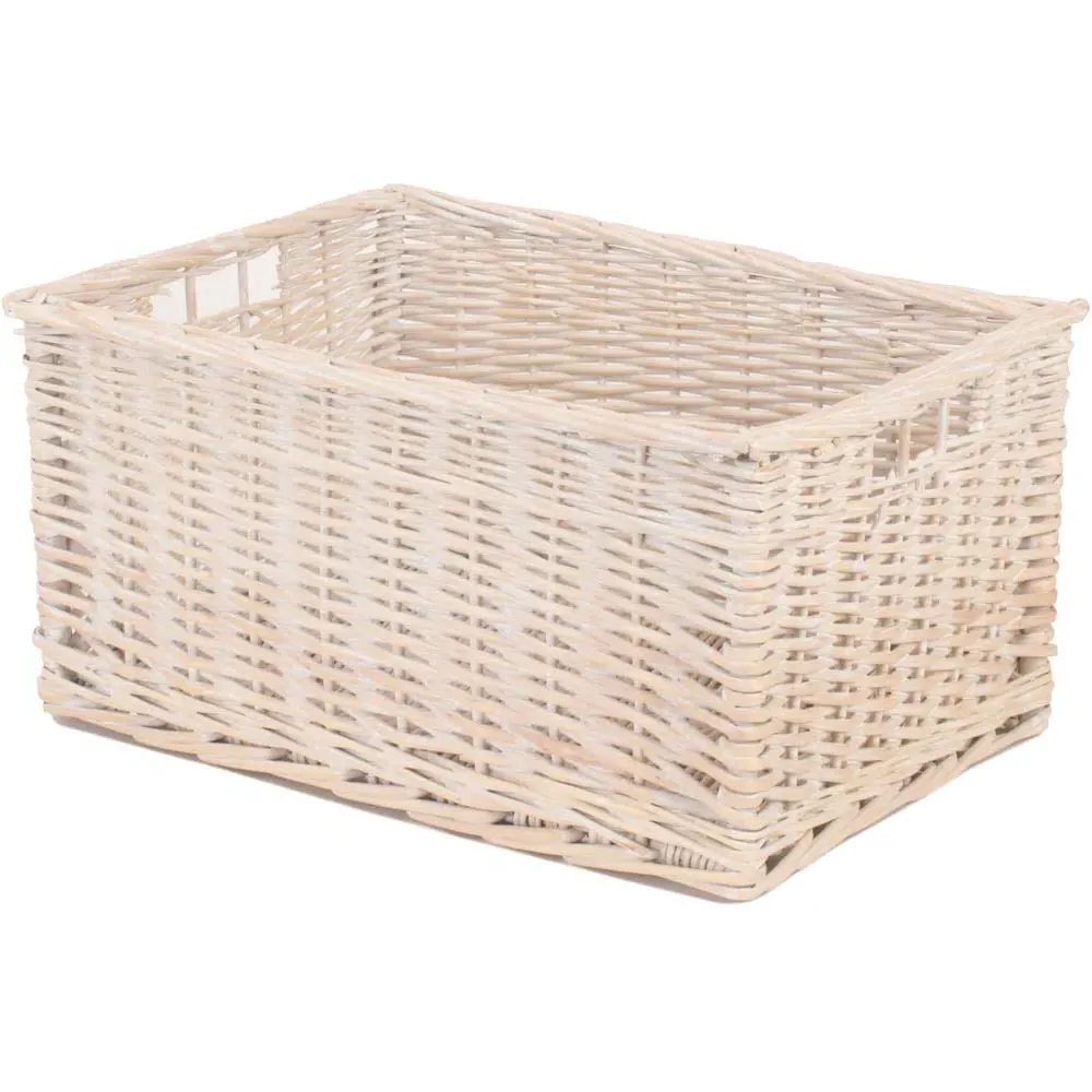 Large White Wash Open Wicker Storage Basket - White
