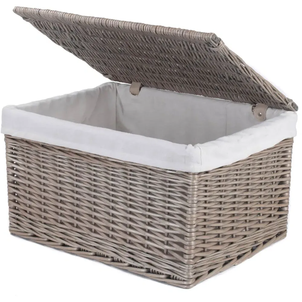 Large Wicker Storage Basket with Cotton Lining - Brown