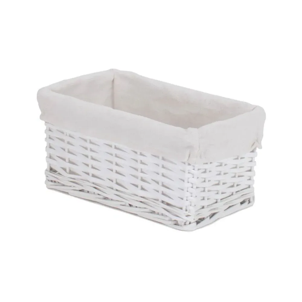 Large Wicker Storage Basket with Cotton Lining - White