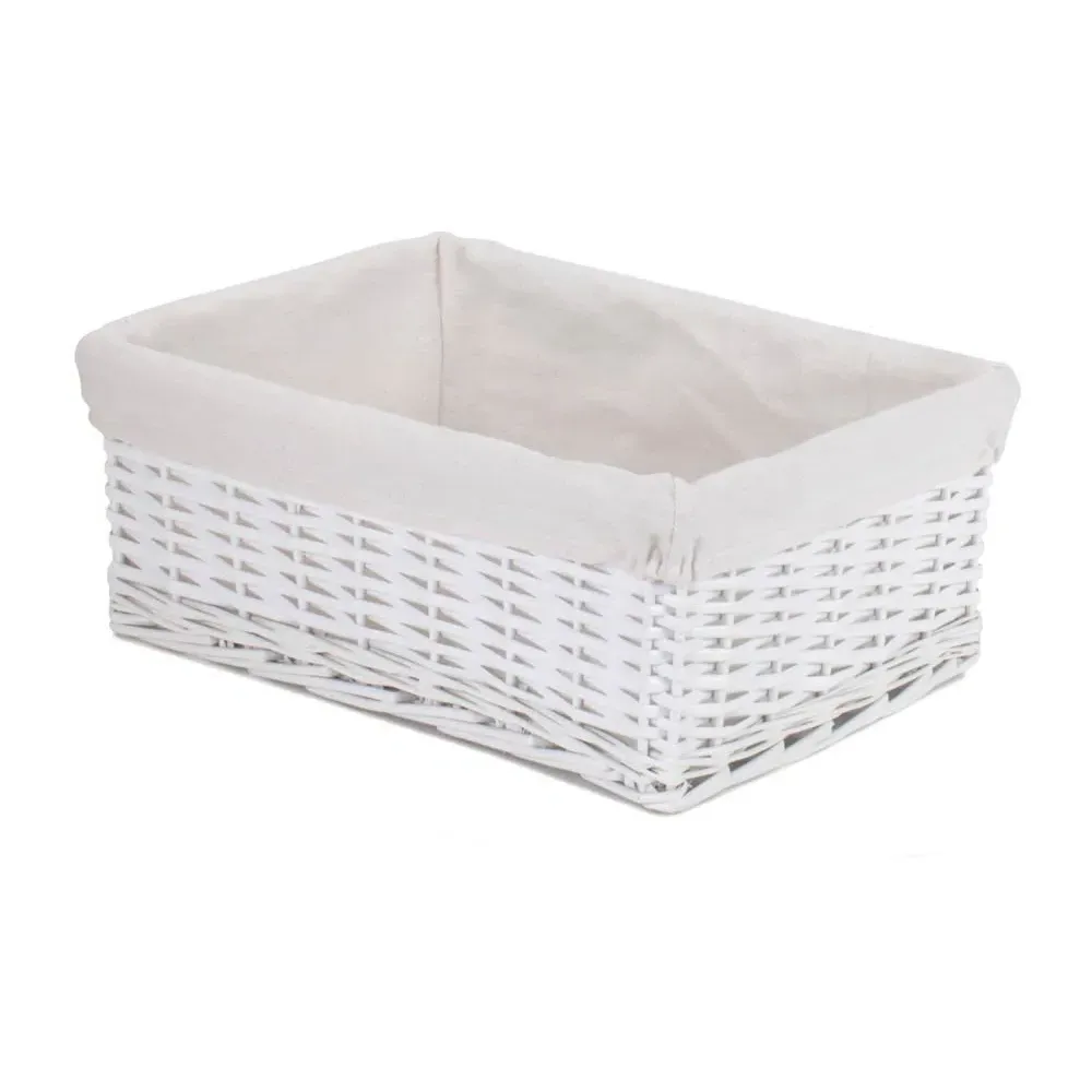Large Wicker Storage Basket with Cotton Lining - White