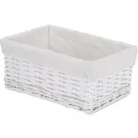Large Wicker Storage Basket with Cotton Lining - White
