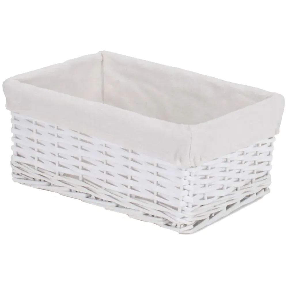 Large Wicker Storage Basket with Cotton Lining - White
