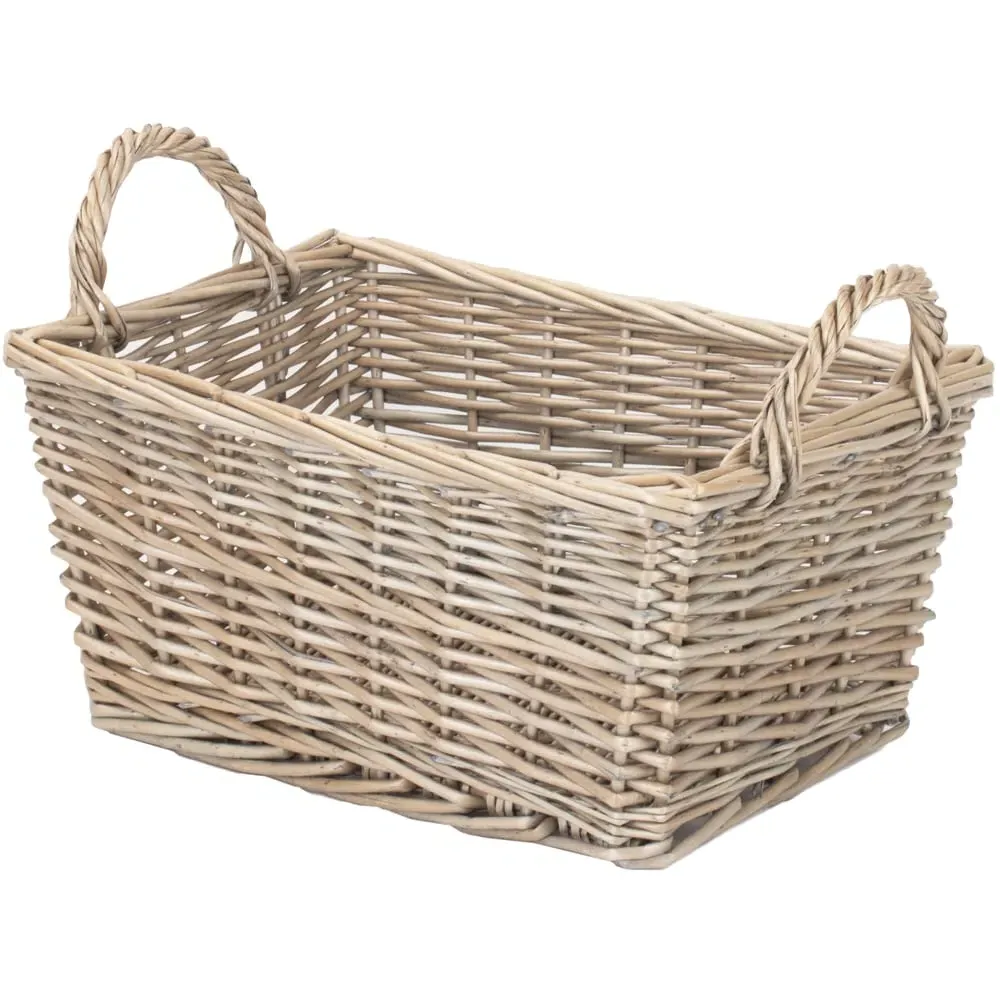 Medium Wicker Storage Basket with Handles - Brown