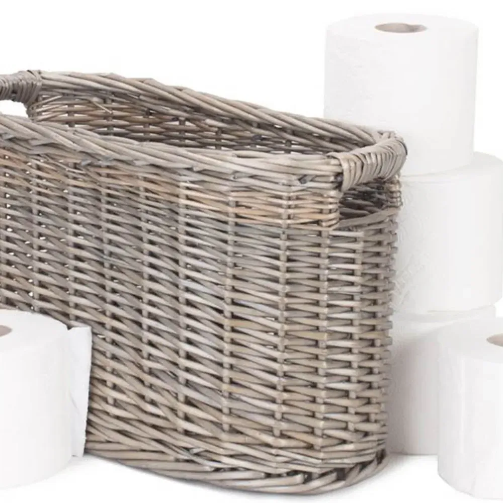 Oval Wicker Storage Basket with Handles - Brown