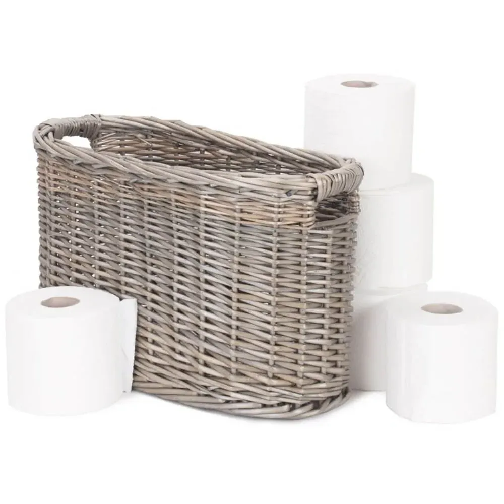 Oval Wicker Storage Basket with Handles - Brown