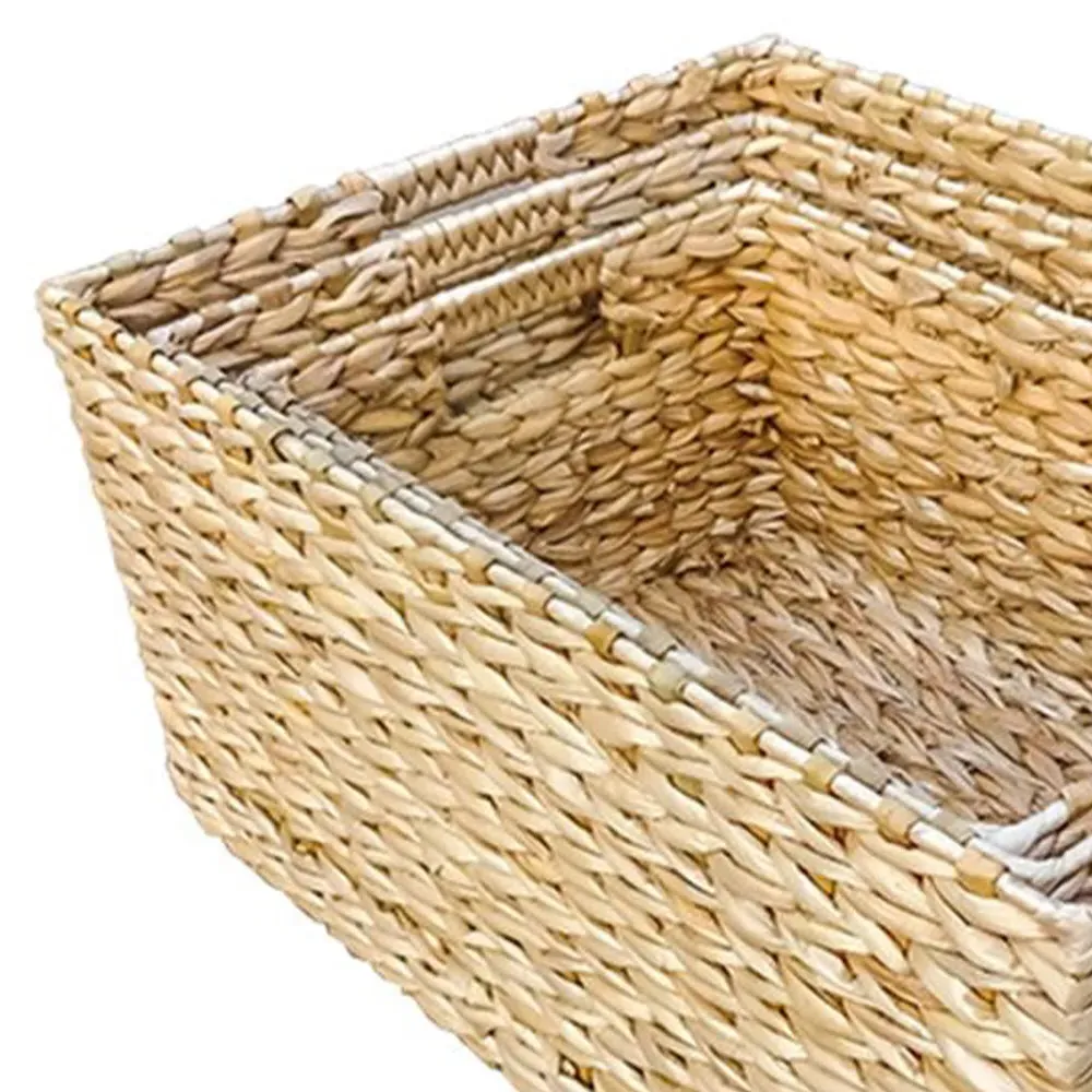 Rectangular Water Hyacinth Storage Basket Set of 3 - Brown