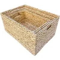Rectangular Water Hyacinth Storage Basket Set of 3 - Brown