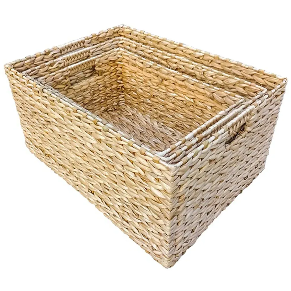 Rectangular Water Hyacinth Storage Basket Set of 3 - Brown