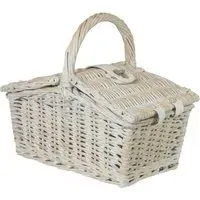Small Double Lidded Wicker Hamper Basket - White