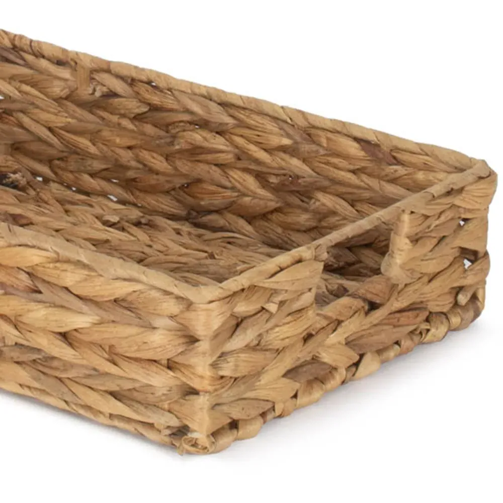 Small Shallow Rectangular Water Hyacinth Storage Basket - Brown