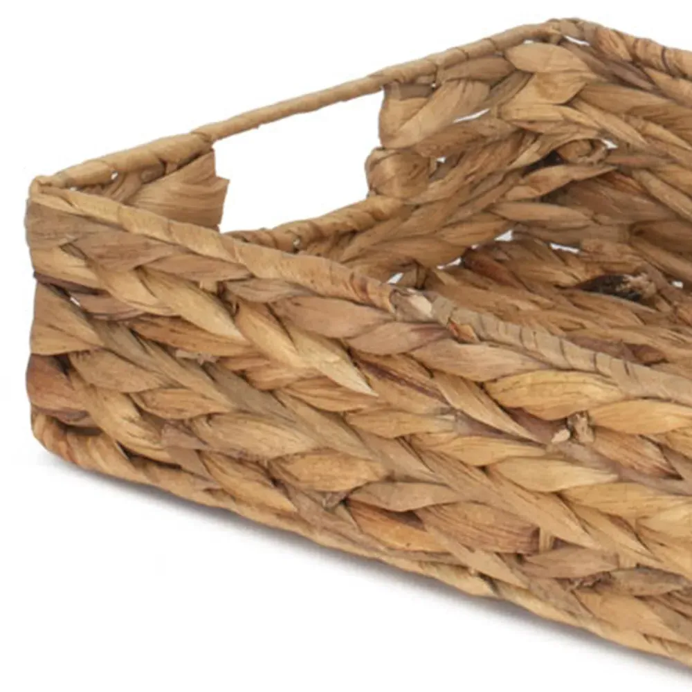 Small Shallow Rectangular Water Hyacinth Storage Basket - Brown