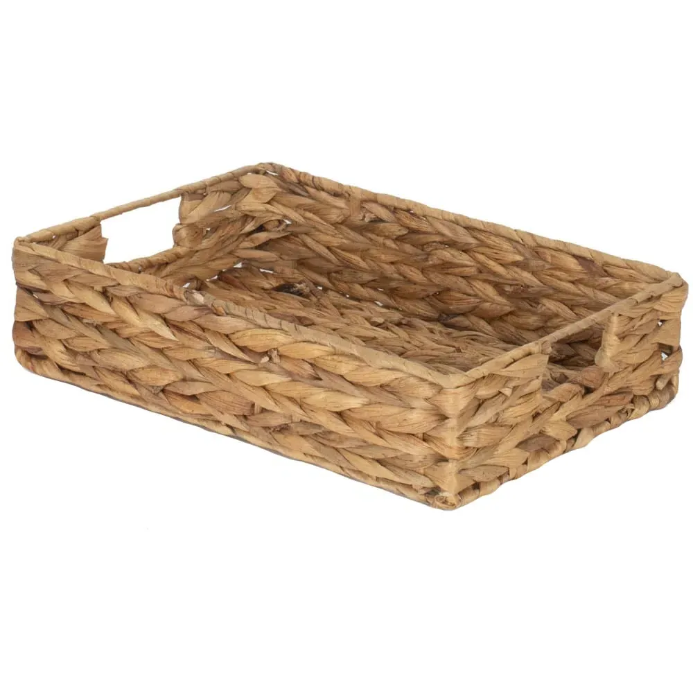 Small Shallow Rectangular Water Hyacinth Storage Basket - Brown