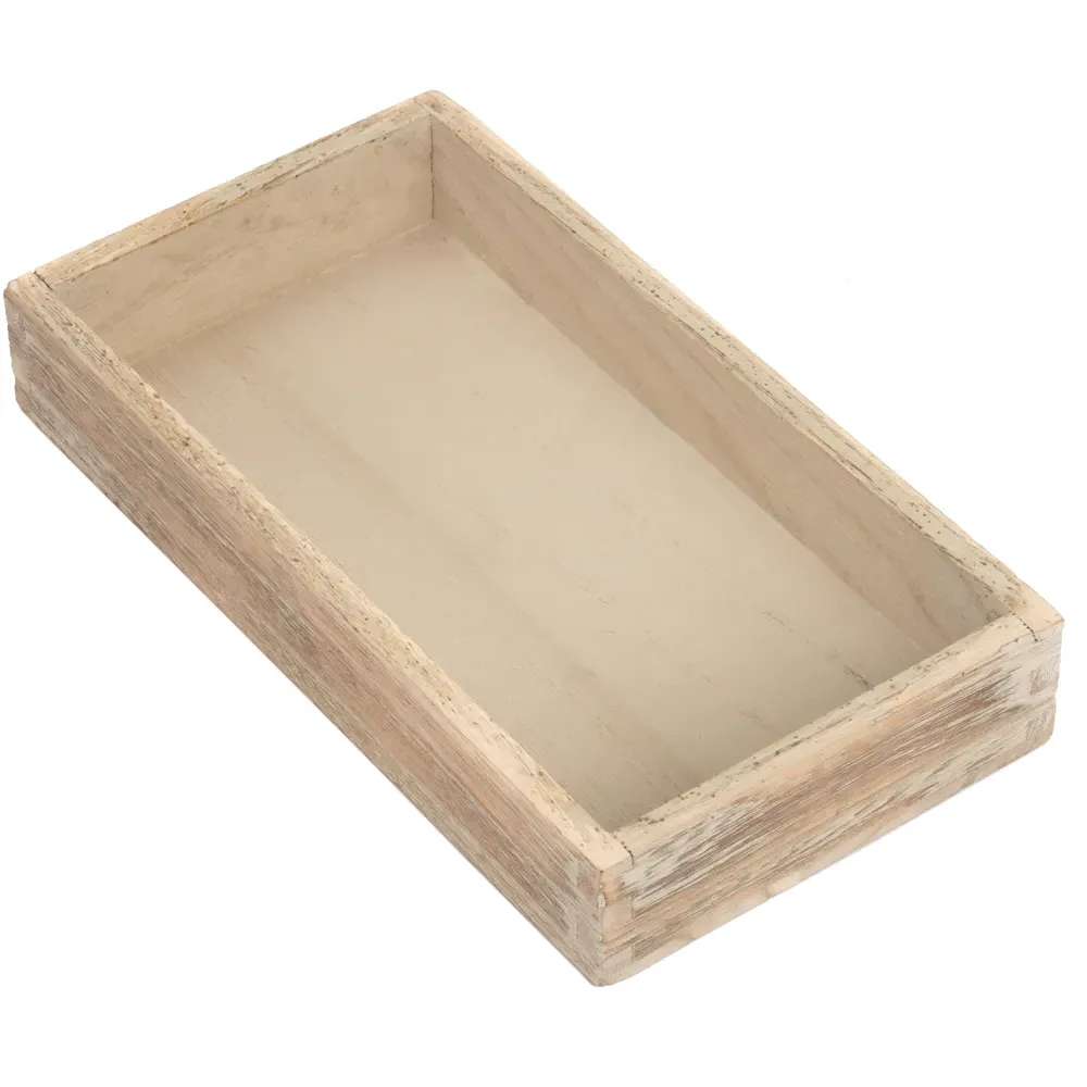 Small Shallow Wooden Plinth Tray - Brown, Oak