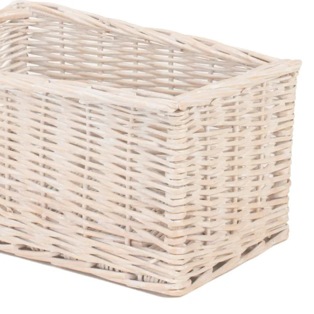 Small White Wash Open Wicker Storage Basket - White