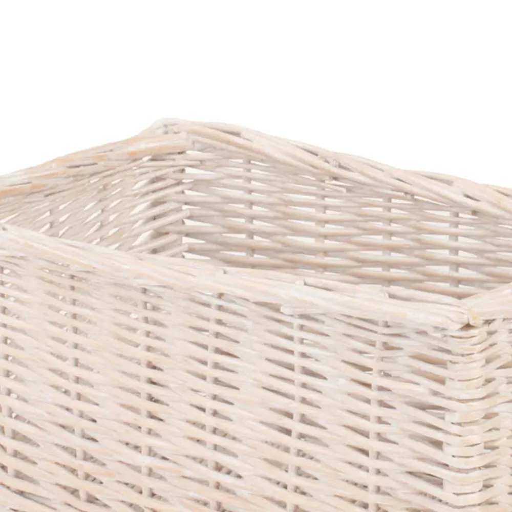 Small White Wash Open Wicker Storage Basket - White
