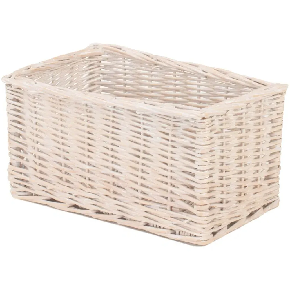 Small White Wash Open Wicker Storage Basket - White