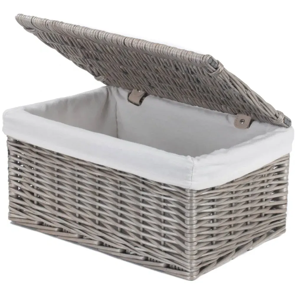 Small Wicker Storage Basket with Cotton Lining - Brown