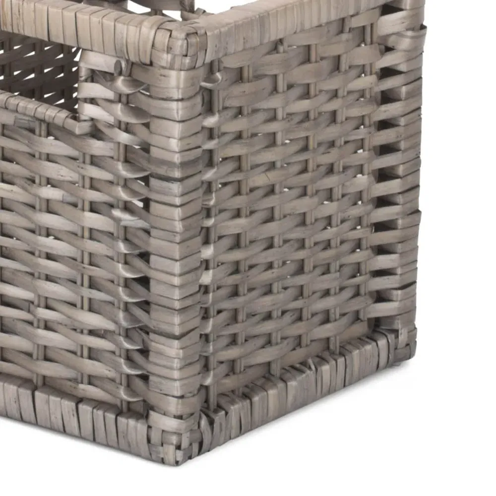 Small Wooden Framed Storage Basket - Brown, Split Willow