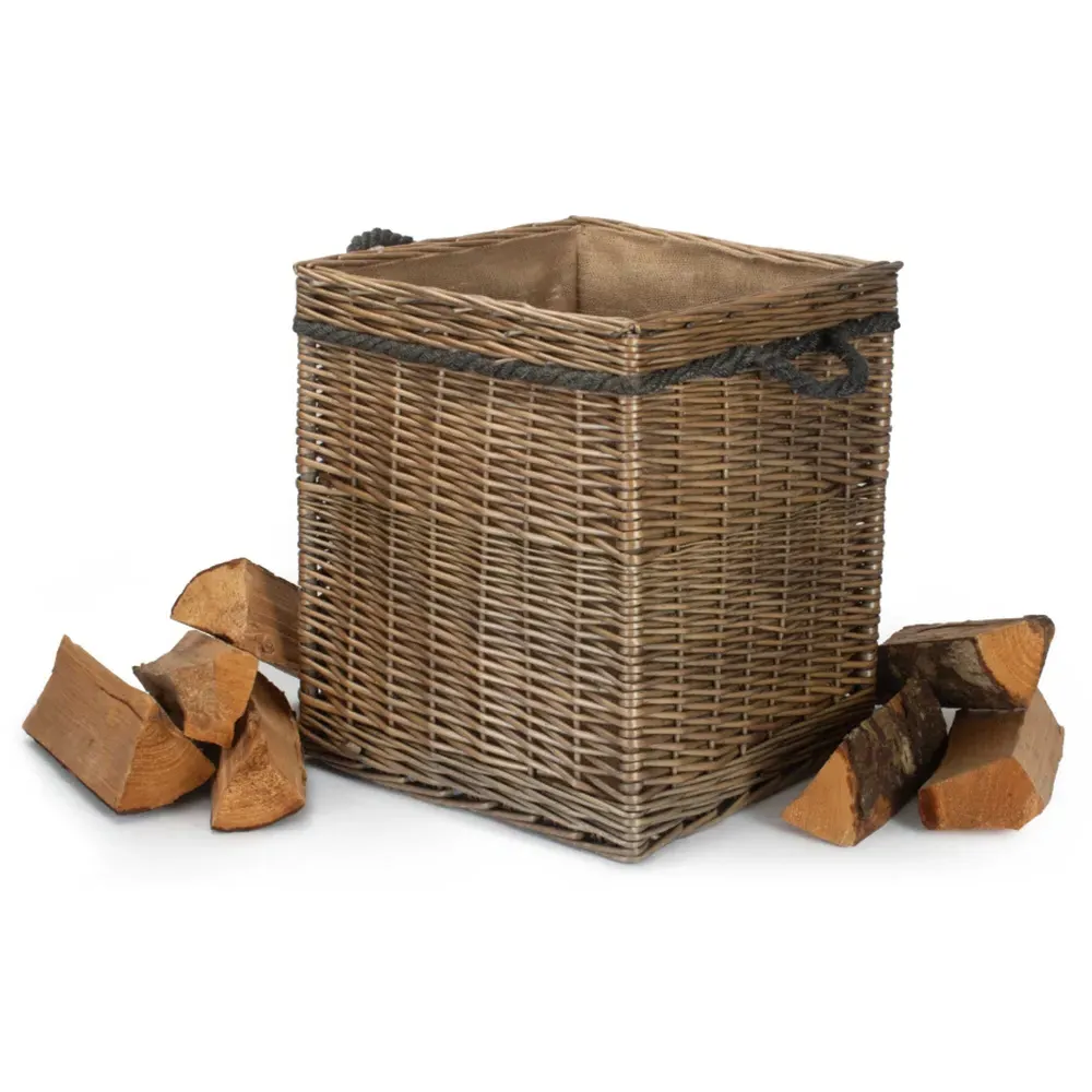 Square Medium Storage Log Basket - Brown