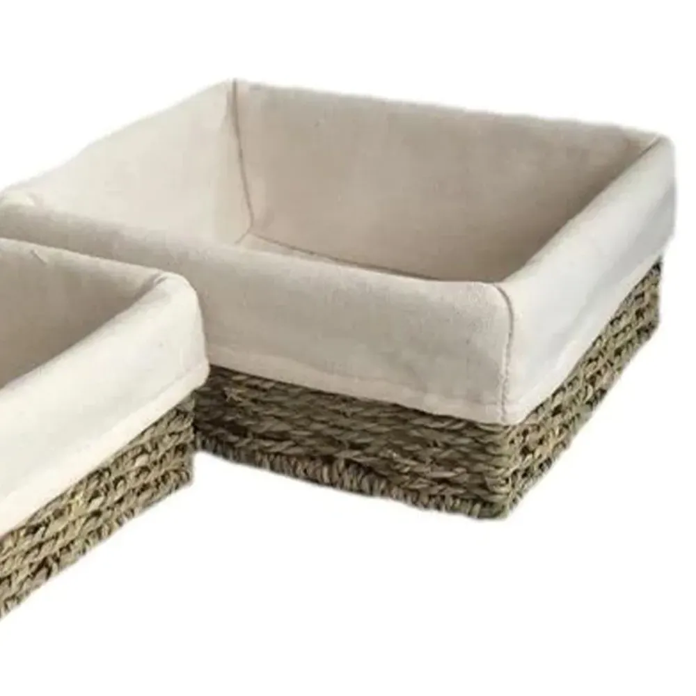 Square Seagrass Tray 3 Pack with Cotton Lining - Brown