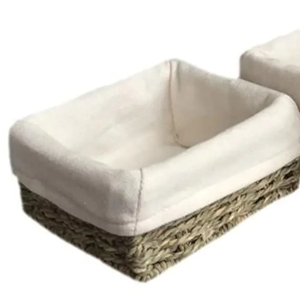 Square Seagrass Tray 3 Pack with Cotton Lining - Brown