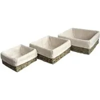 Square Seagrass Tray 3 Pack with Cotton Lining - Brown