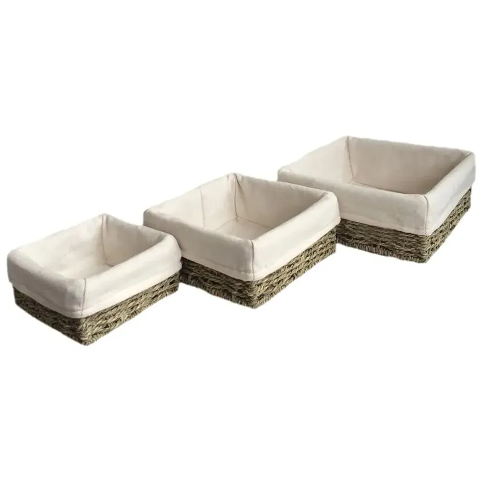 Square Seagrass Tray 3 Pack with Cotton Lining - Brown image