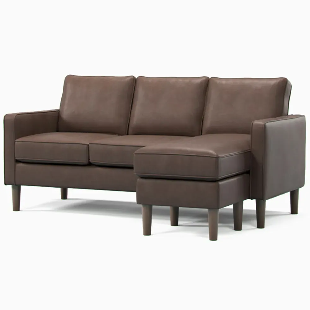 3-Seater Reversible Chaise Sofa - Brown, Faux Leather