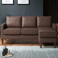 3-Seater Reversible Chaise Sofa - Brown, Faux Leather