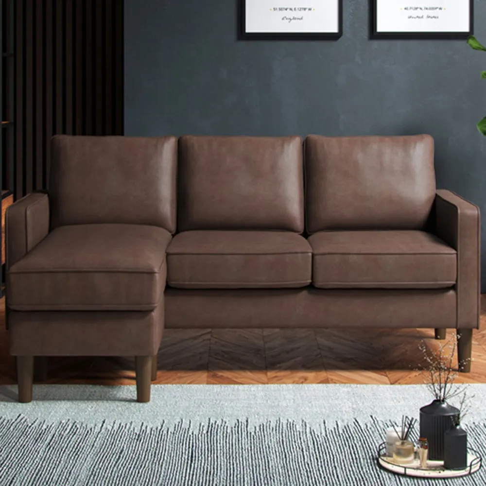 3-Seater Reversible Chaise Sofa - Brown, Faux Leather