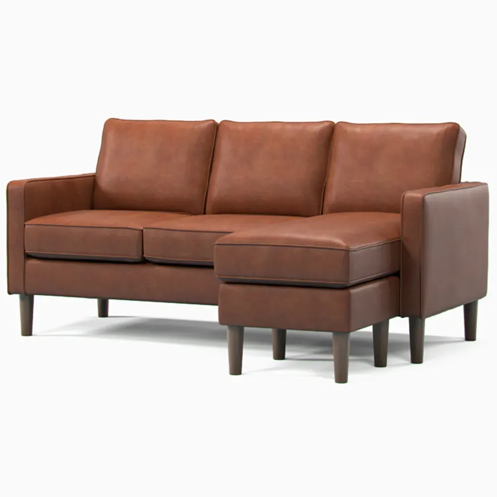 3-Seater Reversible Chaise Sofa - Brown, Faux Leather