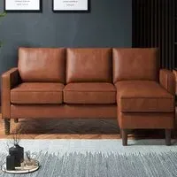 3-Seater Reversible Chaise Sofa - Brown, Faux Leather