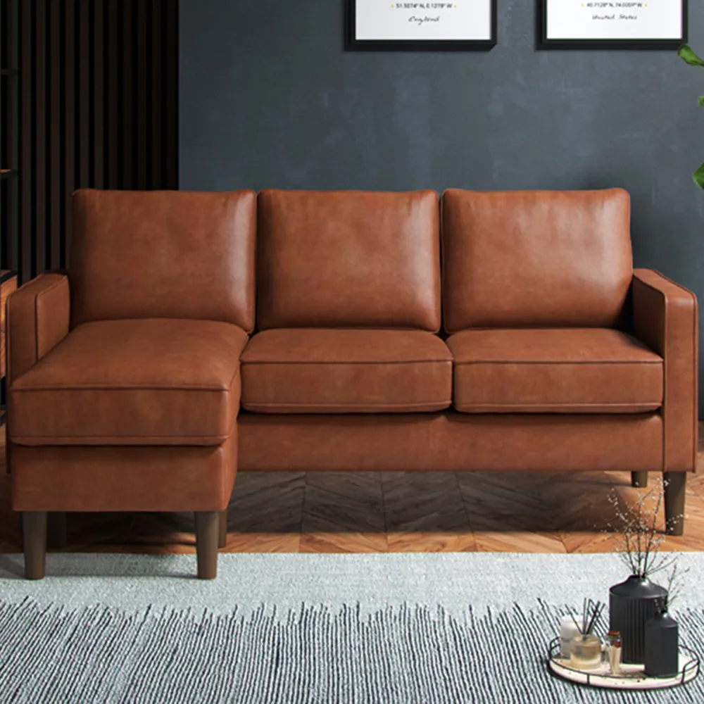 3-Seater Reversible Chaise Sofa - Brown, Faux Leather image