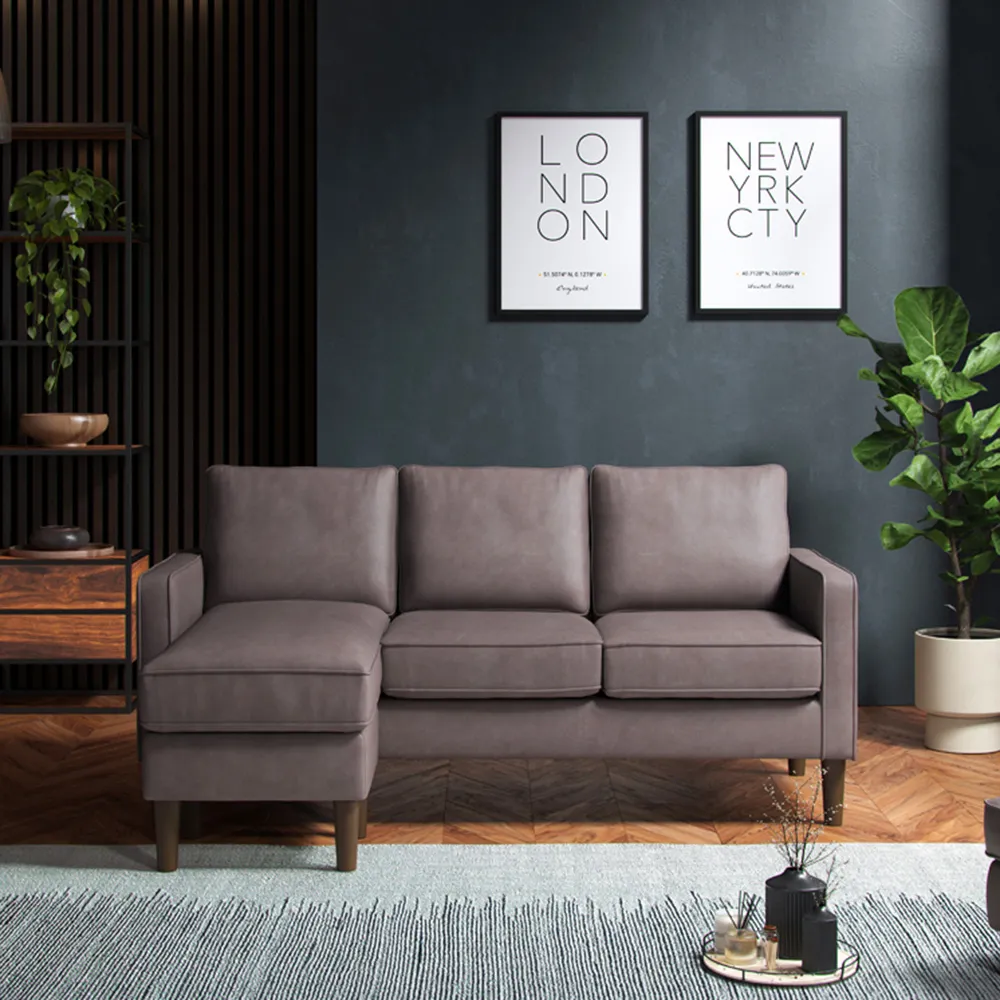 3-Seater Reversible Chaise Sofa - Grey, Faux Leather